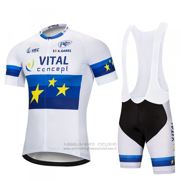 2018 Abbigliamento Ciclismo Vital Concept Bianco Blu Manica Corta Salopette